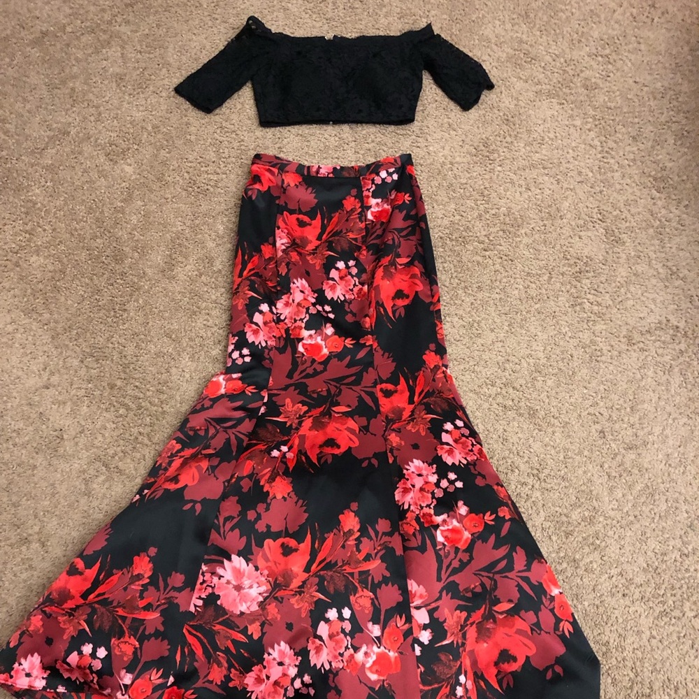 Two piece red black formal dress